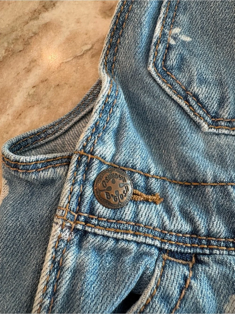 Osh Kosh Baby Girls Denim Overall Jeans Flower Print Snap Close Size 9-12 M